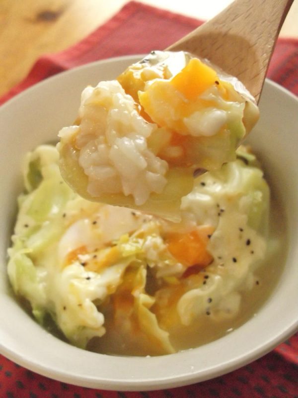 温活！発芽米で♪卵とチーズの生姜スープかけご飯　by:まんまるらあてさん