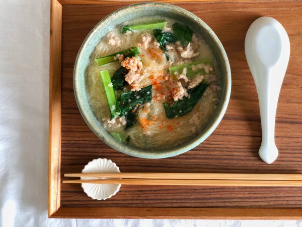 小松菜の豆乳春雨スープ