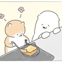 【四コマ漫画】vol.24「ぜいたくフレンチトースト」｜おはよう！おしばと愉快な仲間たち