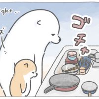 【四コマ漫画】vol.70「お皿洗い」｜おはよう！おしばと愉快な仲間たち