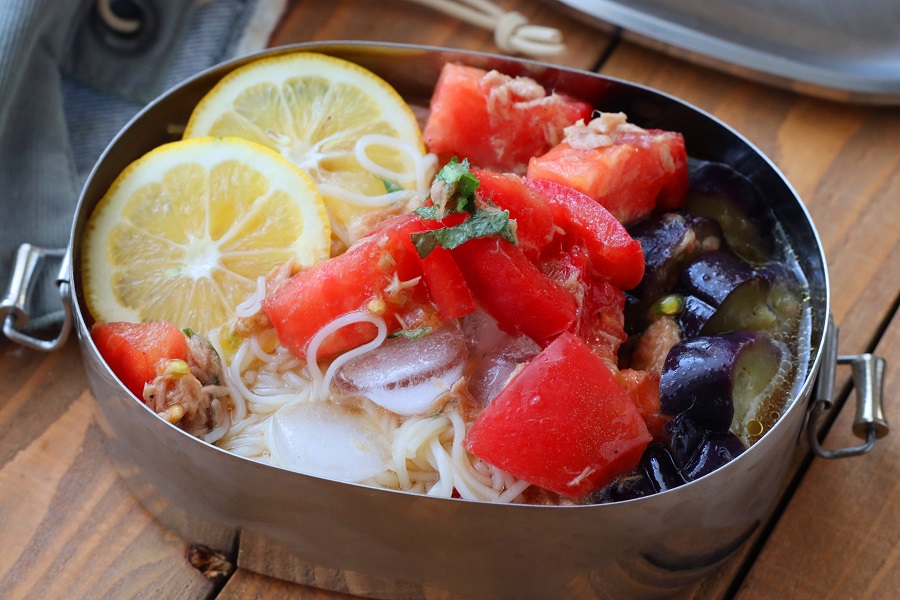 ひんやり夏向き!「なす素麺」「ツナとトマトのイタリアンつゆ」2品弁当