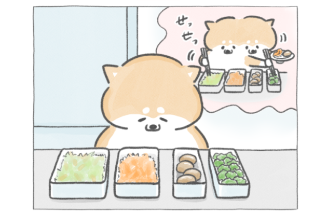 【四コマ漫画】作り置きで簡単アレンジ!おしばの“なんでもサンド”朝ごはん♪
