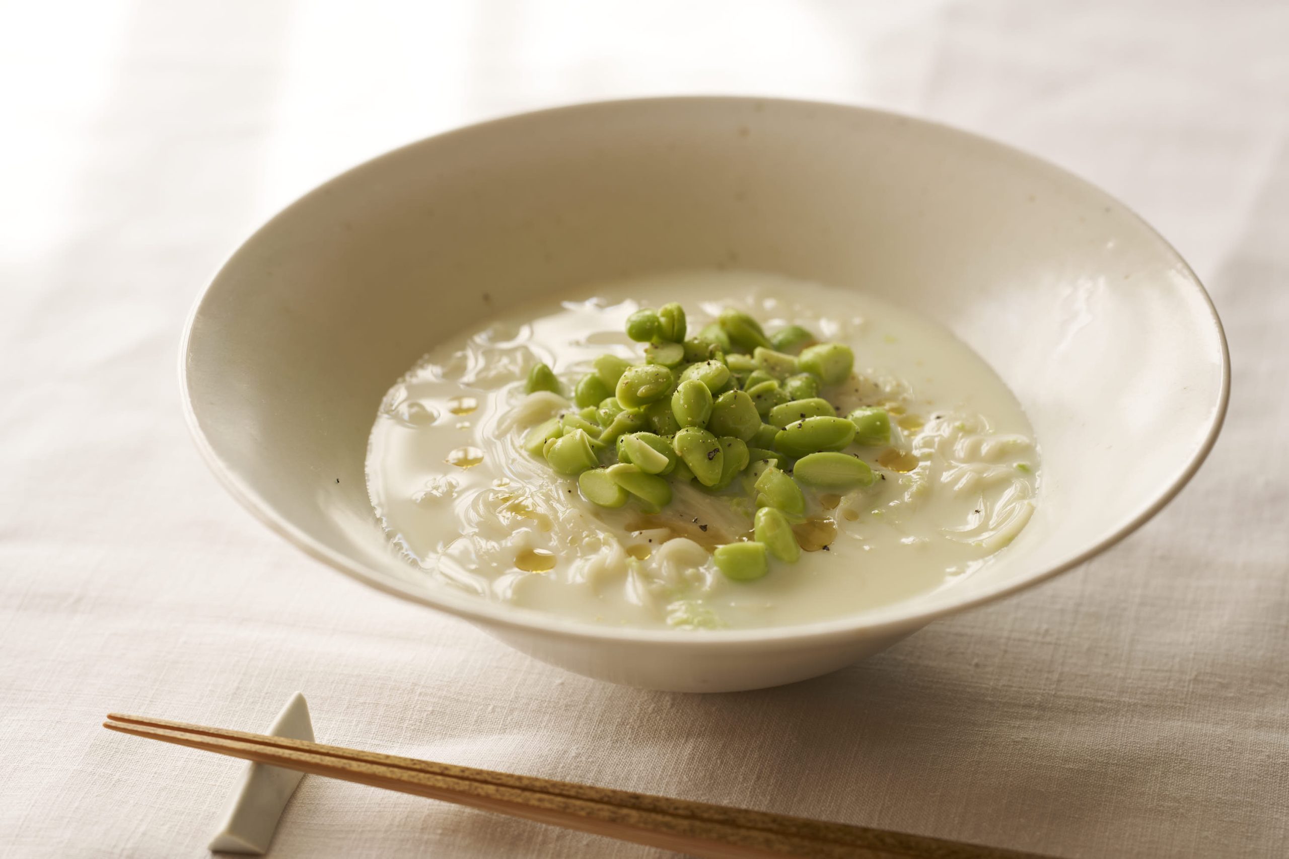 まろやか豆乳スープが決め手◎枝豆たっぷり冷製そうめん