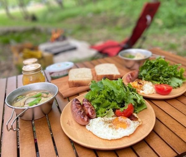 キャンプで作る朝ごはん