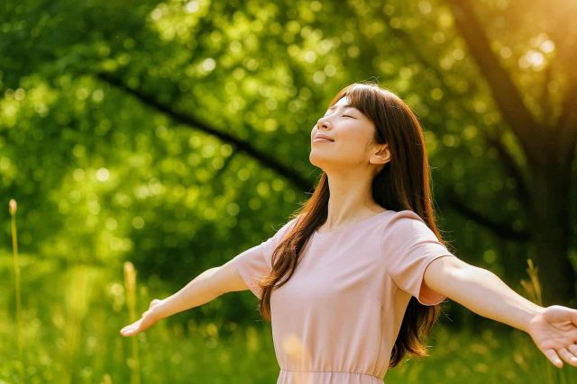 深呼吸をする女性