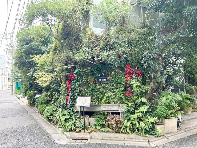 i2 cafe 緑に覆われた外観