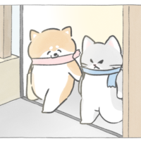 【四コマ漫画】寒い朝にほっこり♪おしばと猫八が見つけた冬の楽しみ