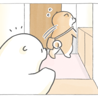 【四コマ漫画】首元も心もぽかぽか♪クマシローのやさしさにほっこりする冬の朝