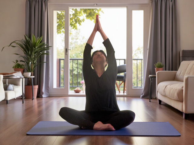 ヨガをする岡本さん