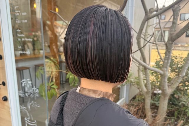 ハイライトが入ったミニボブ