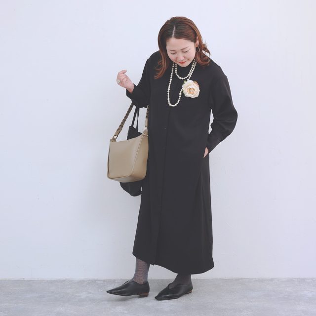 ブラックフォーマル バンドカラーワンピース