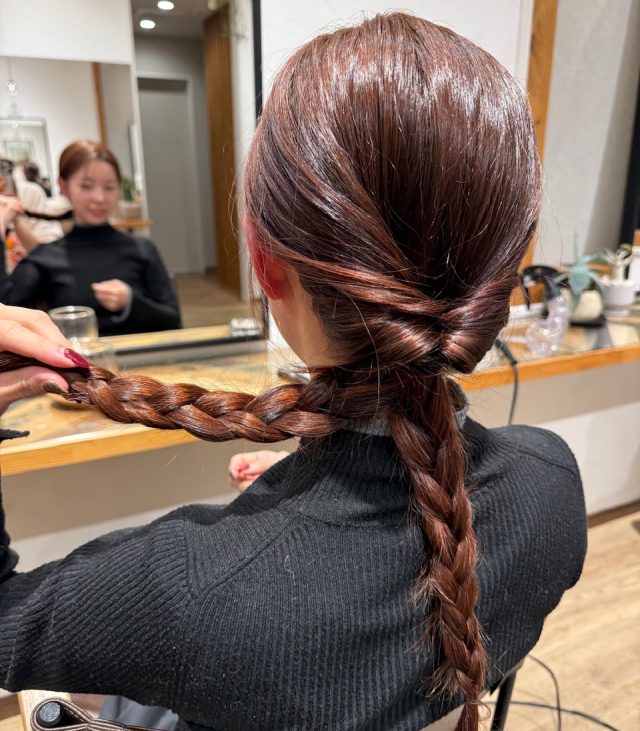 三つ編みの髪を持つ