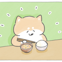 【四コマ漫画】え、朝からこの量!? おしばもびっくり、クマシローの“しっかりごはん”