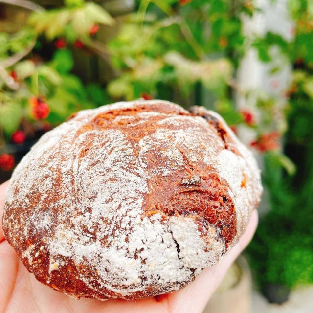 手のひらにのせたパン