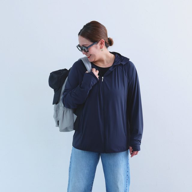 ひんやり 接触冷感 UVカットパーカーのスタイリング