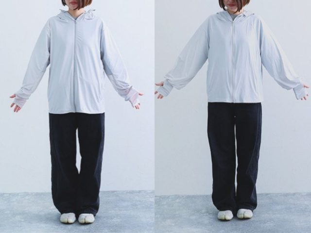 ひんやり 接触冷感 UVカットパーカーのスタイリング サイズ比較