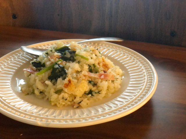 ほうれん草とベーコンのピラフ