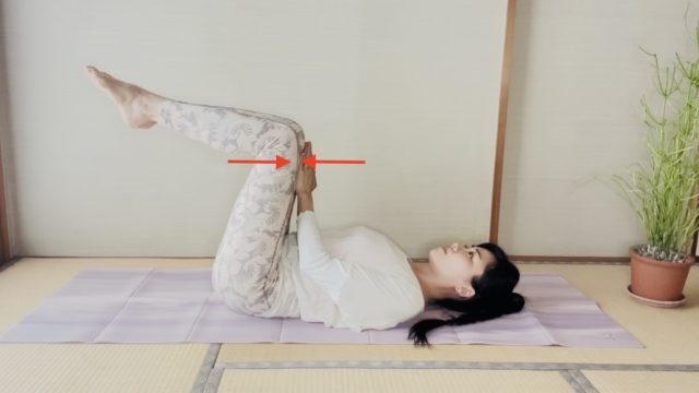 寝転び脚を持ち上げた姿勢