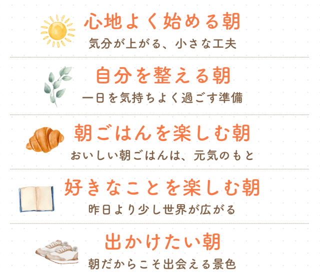 朝が楽しくなる50のヒント・5つのテーマ