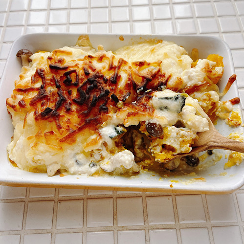かぼちゃとしめじのマヨチーズ焼き