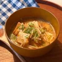 レンジ3分！厚揚げともやしの「ごま味噌スープ」