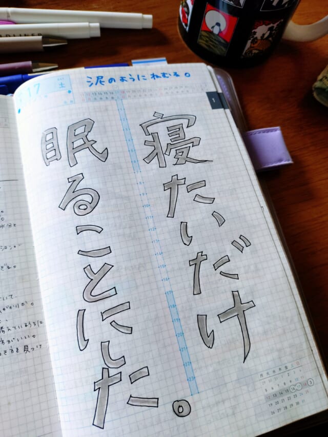 休むと決めたことを記録した手帳のページ